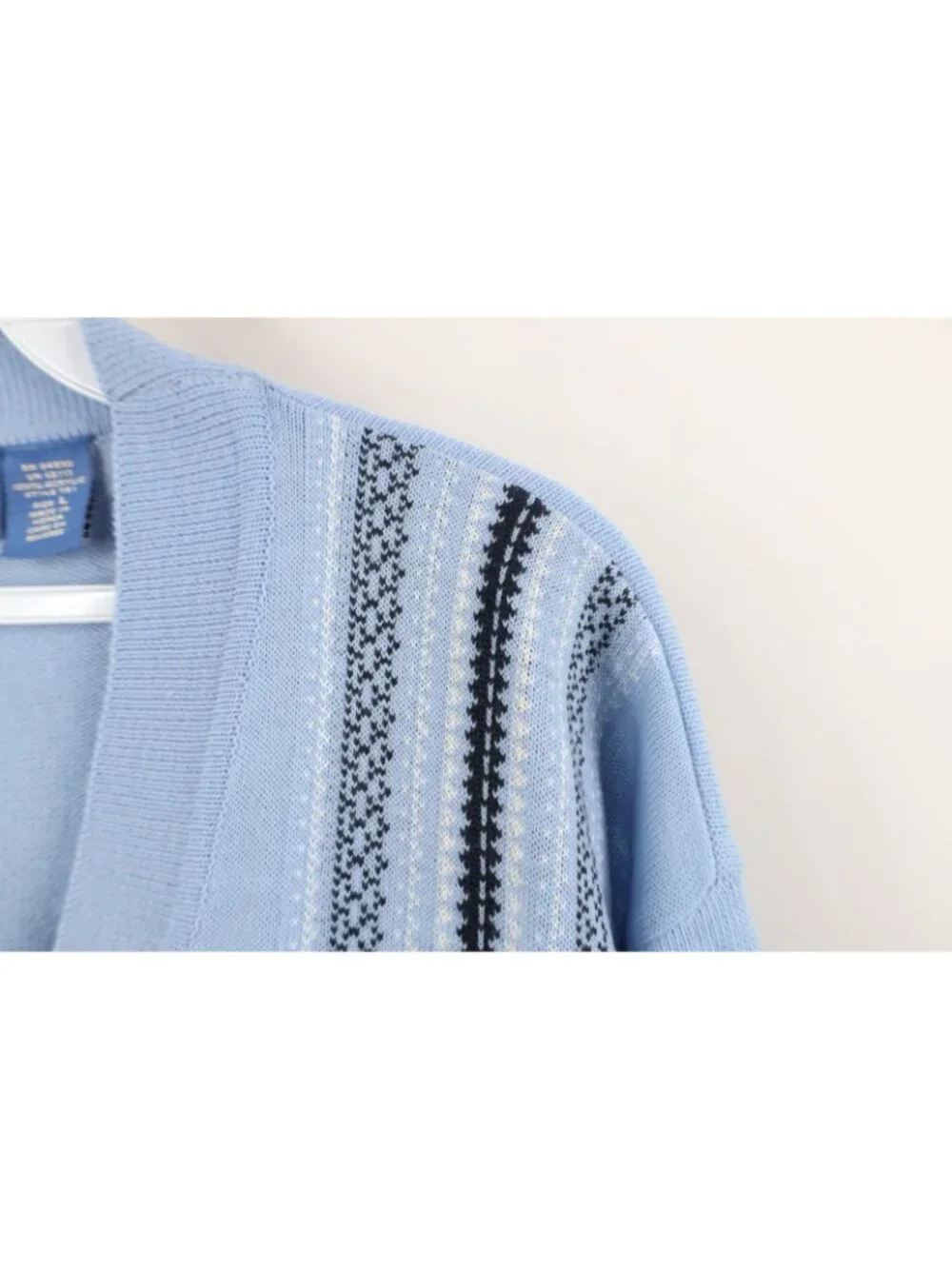 Vintage 90s Streetwear Mens Large Fair Isle Knit Cardigan Sweater Carolina Blue